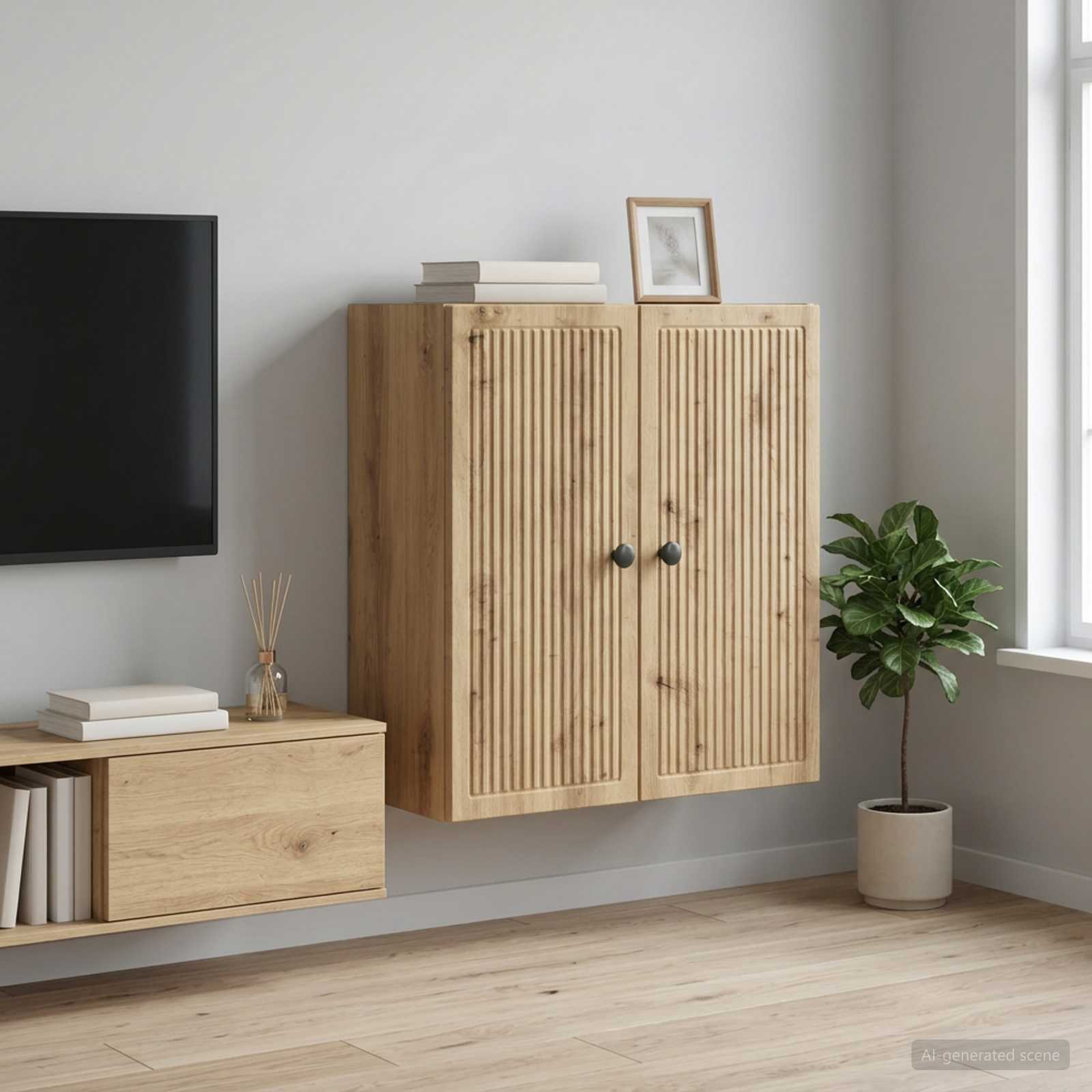 Wandkast 59 x 31 x 60 cm Bewerkt hout Artisanaal eiken