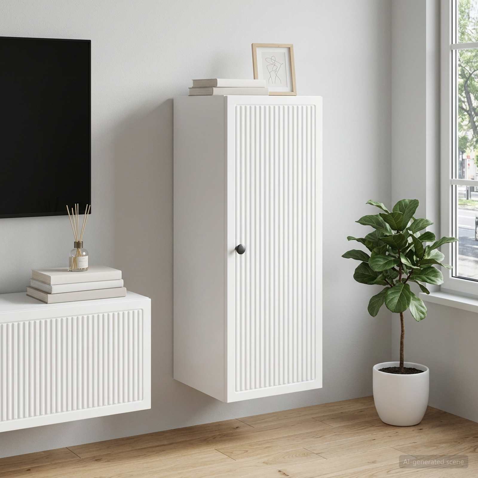 Wandkast Wit 33 x 34,5 x 90 cm Bewerkt hout