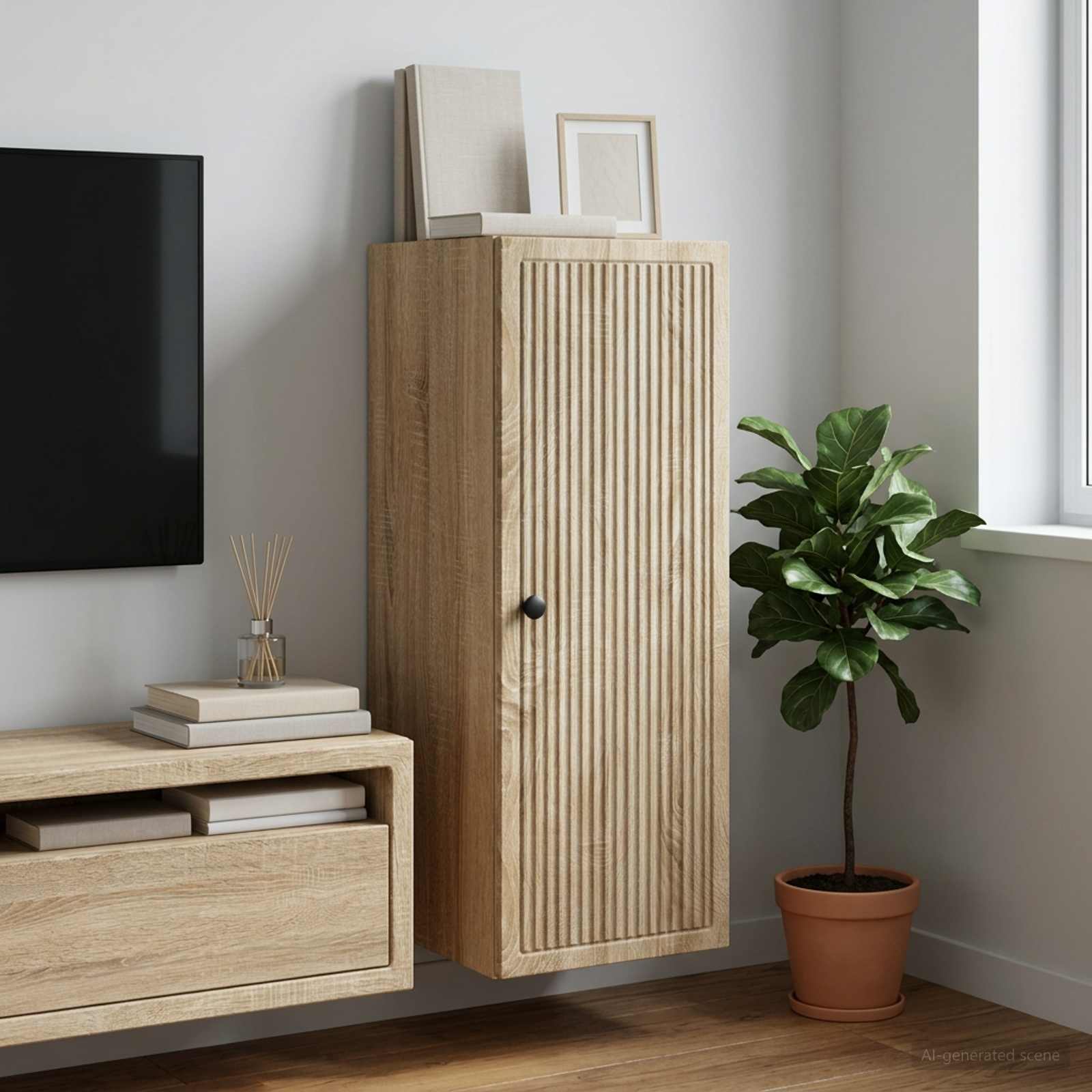Wandkast Sonoma Eiken 33 x 34,5 x 90 cm Bewerkt hout – afbeelding 1