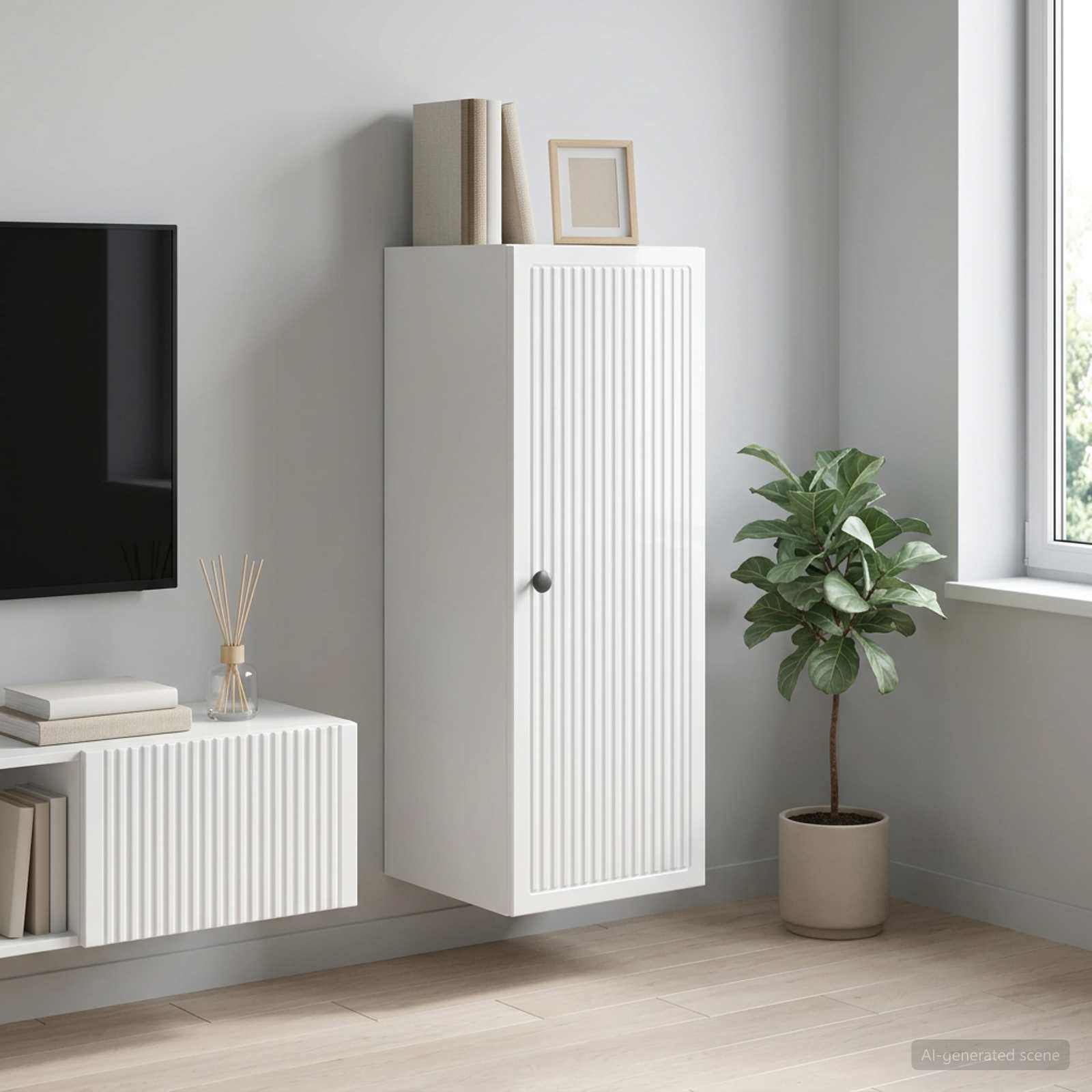 Wandkast Hoogglans Wit 33 x 34,5 x 90 cm Bewerkt hout – afbeelding 1