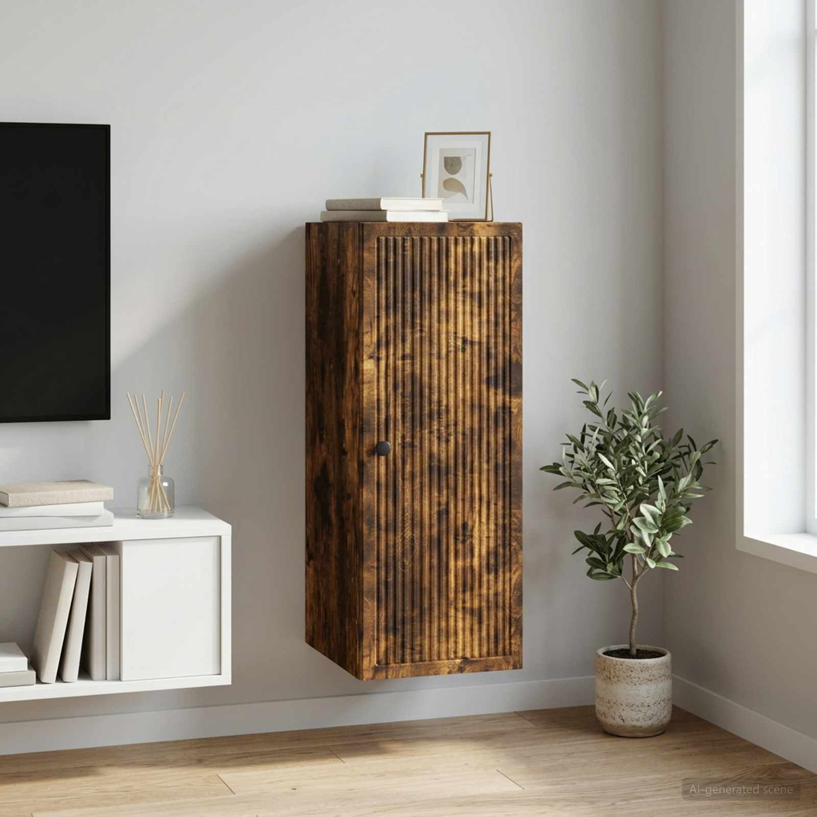 Wandkast Gerookt eiken 33 x 34,5 x 90 cm Bewerkt hout