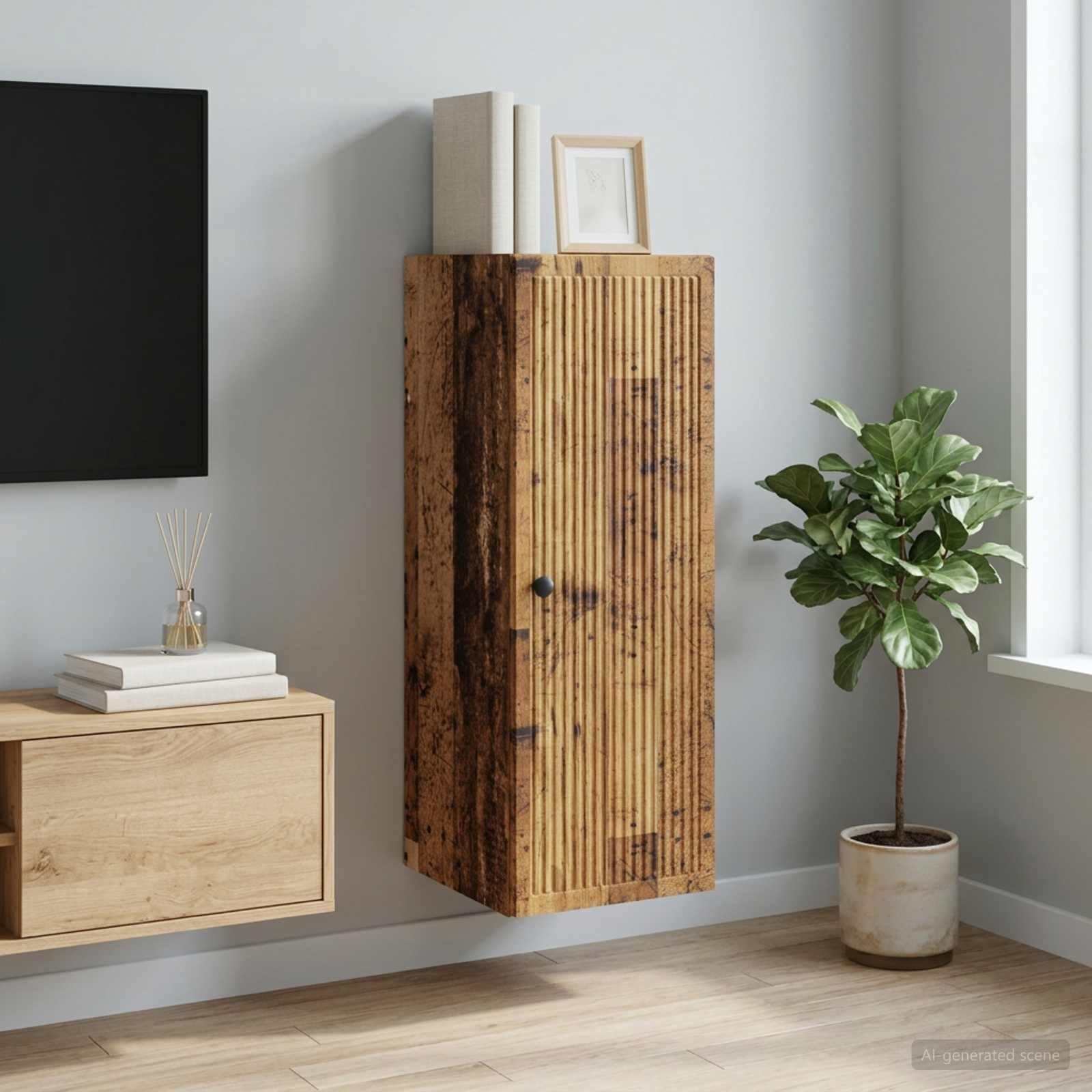 Wandkast Oud hout 33 x 34,5 x 90 cm Bewerkt hout