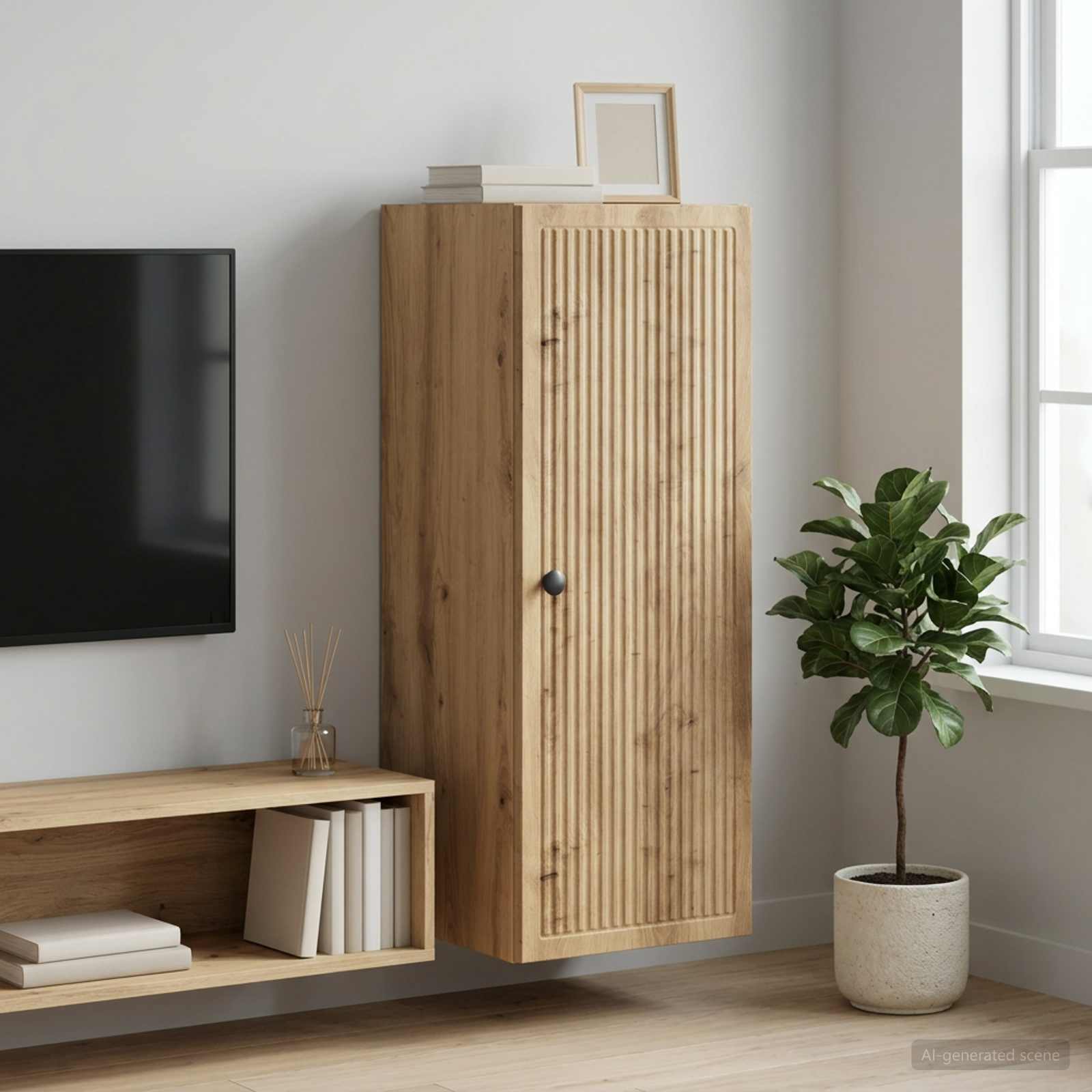 Wandkast 33 x 34,5 x 90 cm Bewerkt hout Artisanaal eiken
