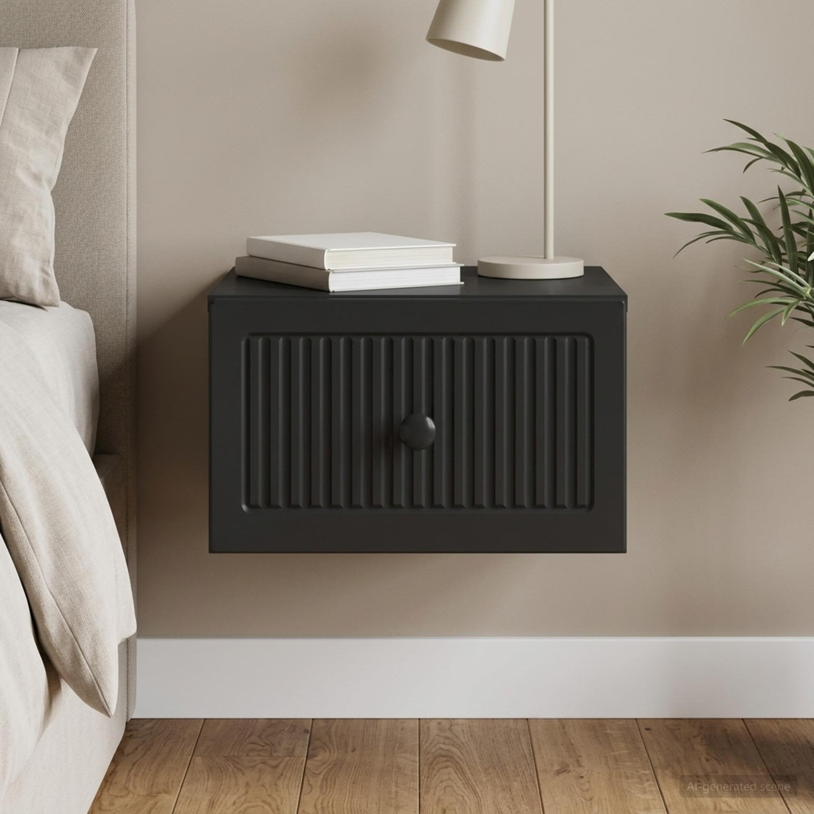 Wandbeugel Bedkast Zwart 33 x 34,5 x 20 cm Bewerkt hout