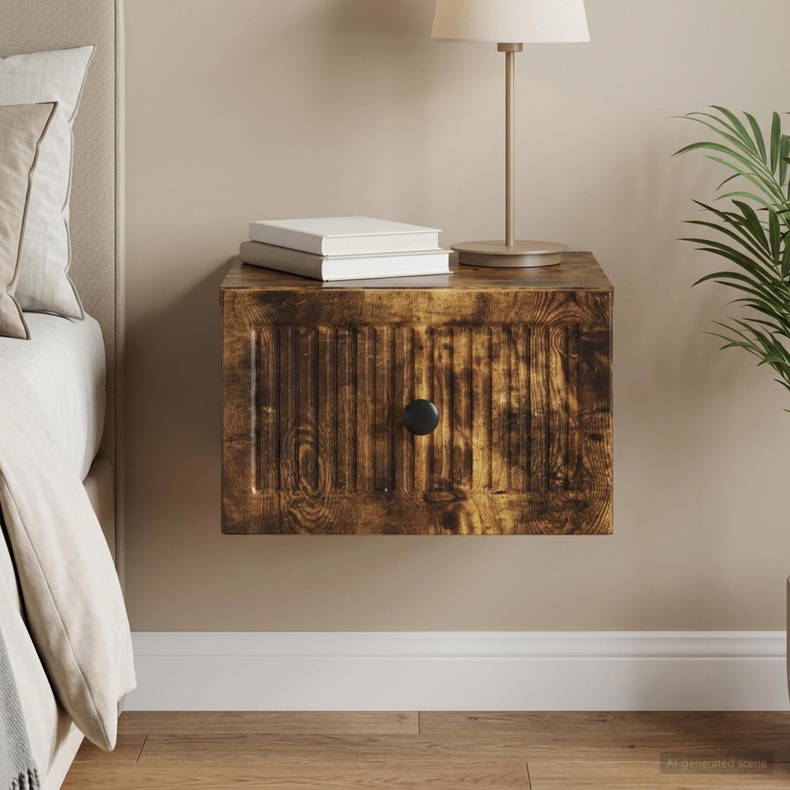 Wandbeugel Bedkast Gerookt eiken 33 x 34,5 x 20 cm Bewerkt hout