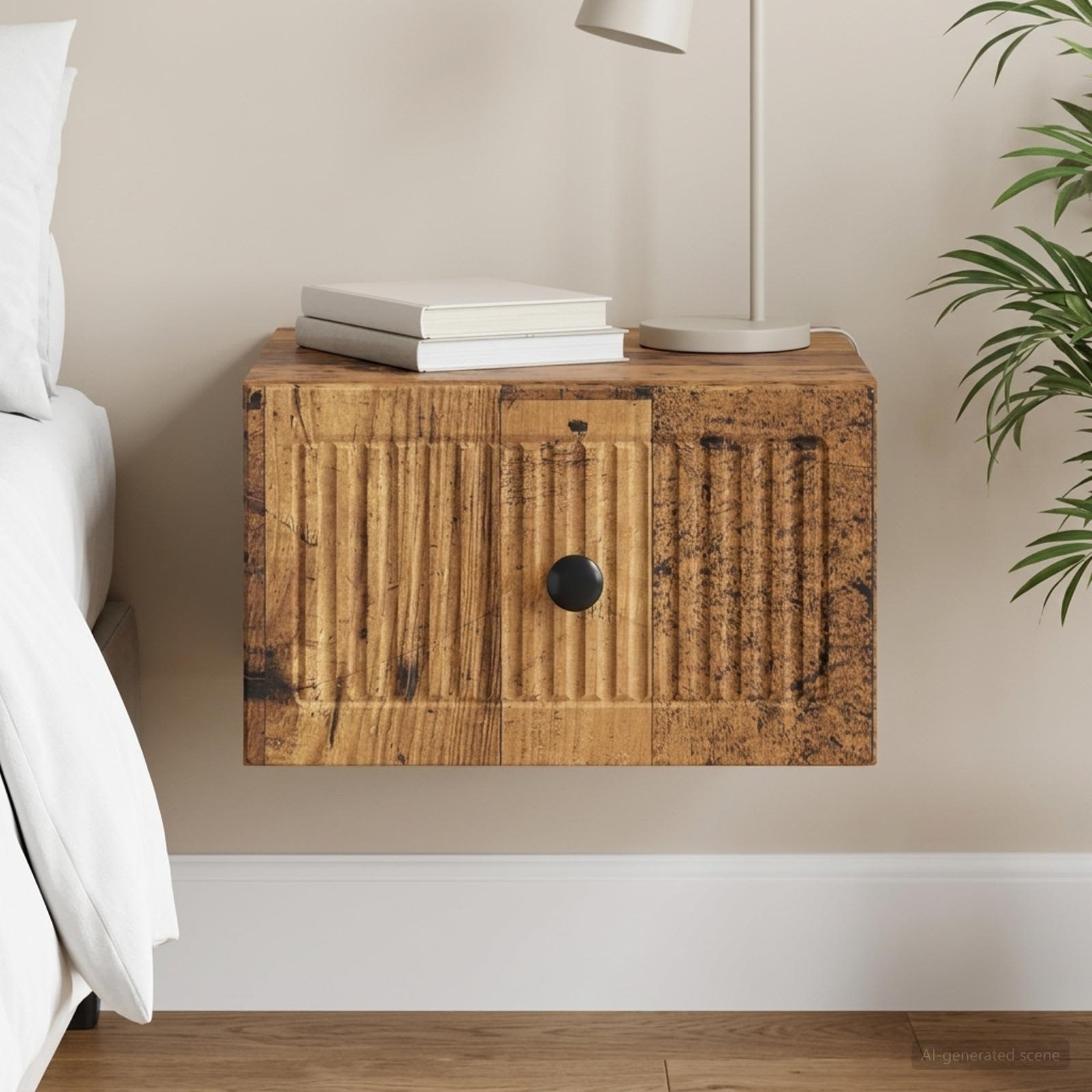 Wandbeugel Bedkast Oud hout 33 x 34,5 x 20 cm Bewerkt hout
