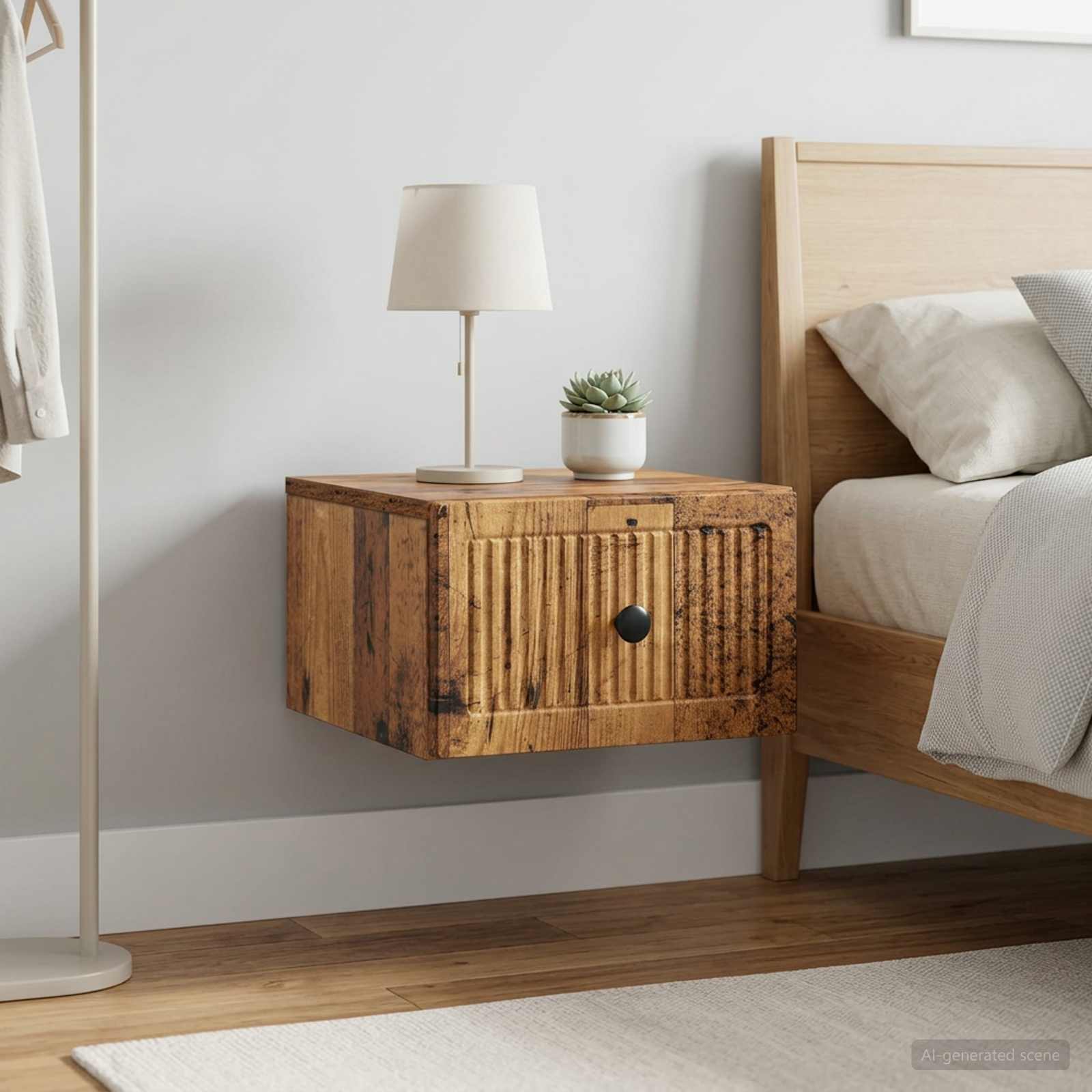 Wandbeugel Bedkast met lade 2 pcs Oud hout 33 x 34,5 x 20 cm
