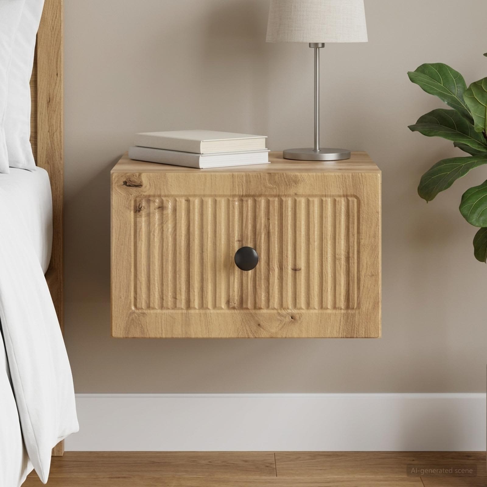 Wandbeugel Bedkast met lade Artisanaal eiken 33 x 34,5 x 20 cm