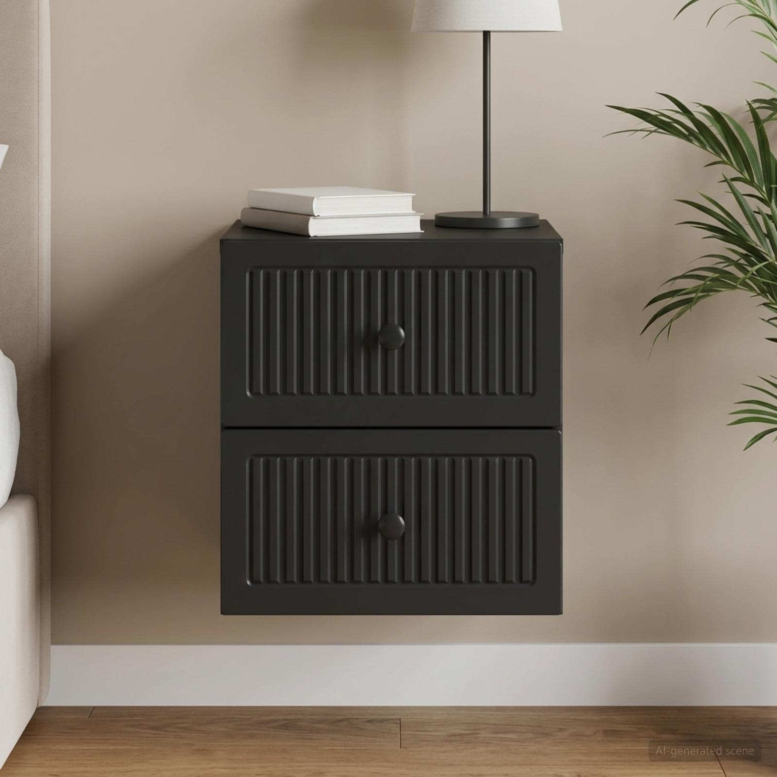 Wandbeugel Bedkast Zwart 33 x 34,5 x 40 cm Bewerkt hout