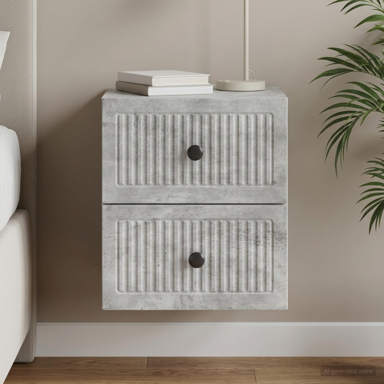 Wandbeugel Bedkast Betongrijs 33 x 34,5 x 40 cm Bewerkt hout