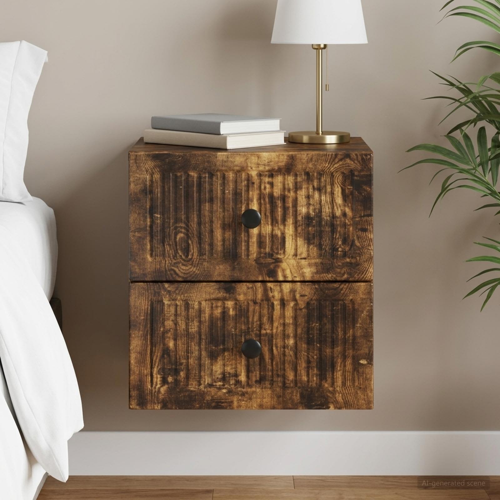 Wandbeugel Bedkast Gerookt eiken 33 x 34,5 x 40 cm Bewerkt hout