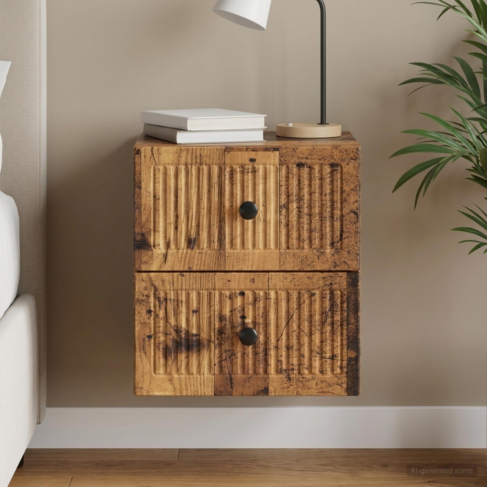Wandbeugel Bedkast Oud hout 33 x 34,5 x 40 cm Bewerkt hout