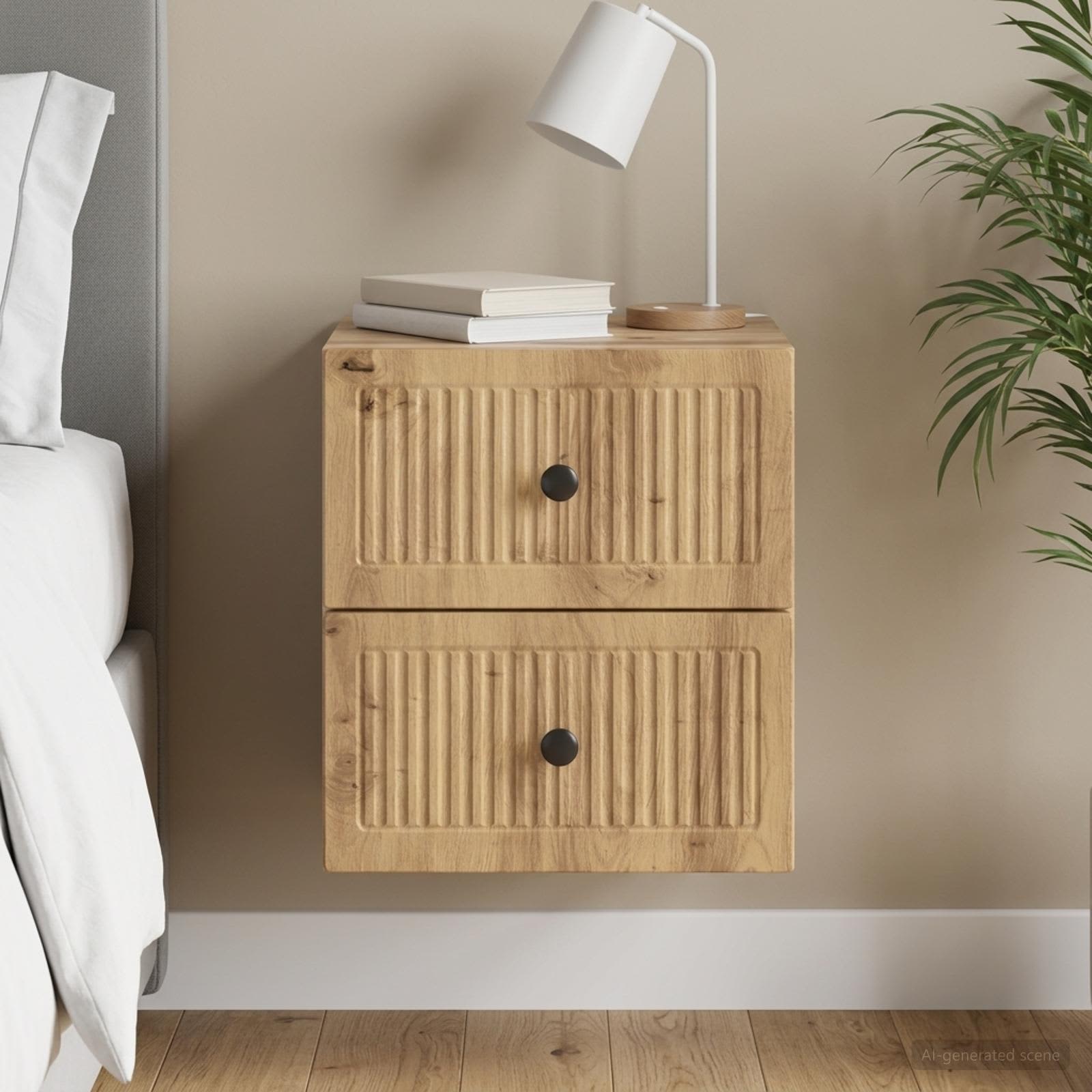 Wandbeugel Bedkast met lade Artisanaal eiken 33 x 34,5 x 40 cm