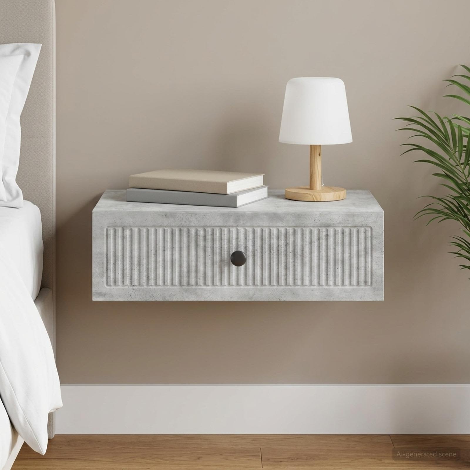 Wandmontage Zijtafel Betongrijs 59 x 34,5 x 17 cm Bewerkt hout