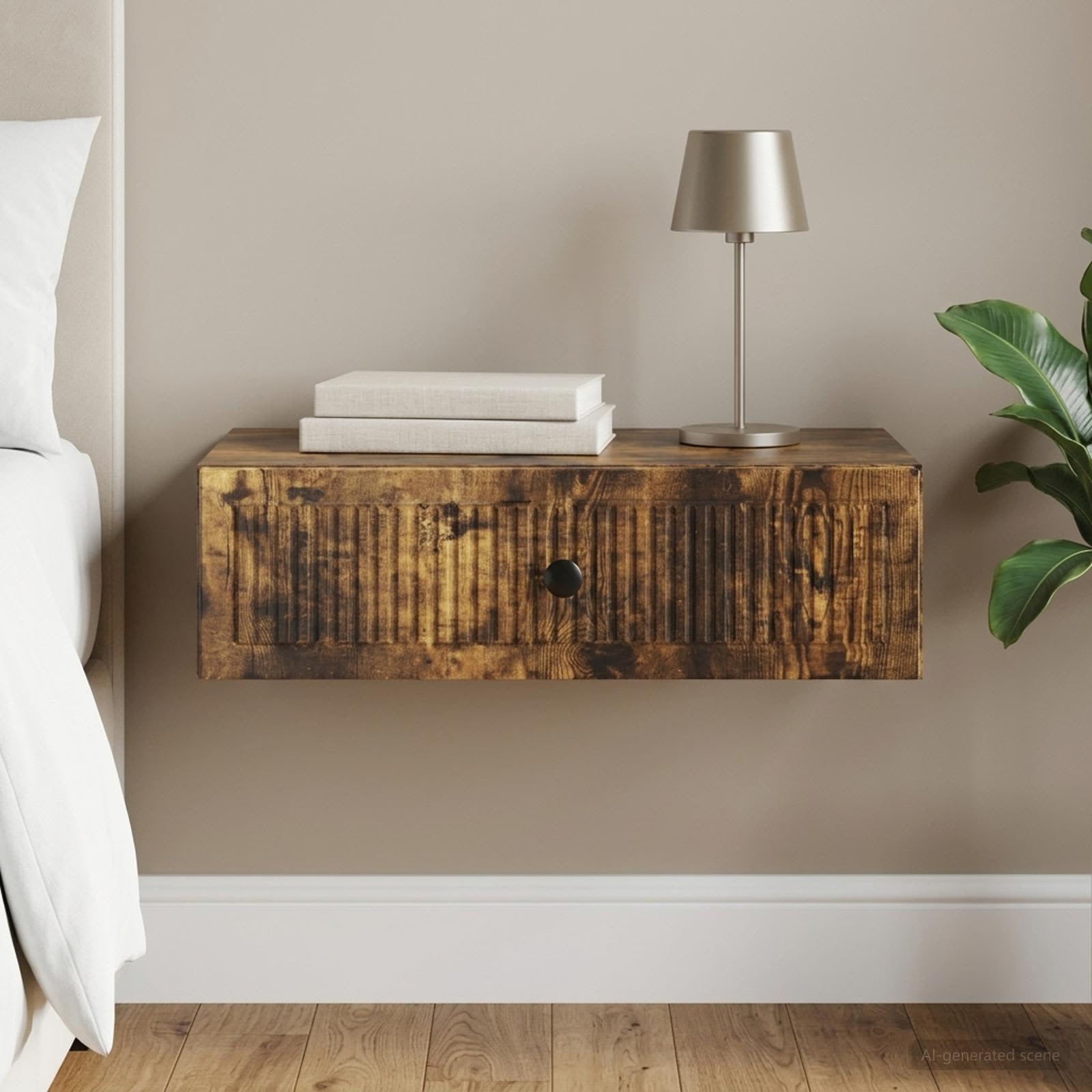 Wandmontage Zijtafel Gerookt eiken 59 x 34,5 x 17 cm