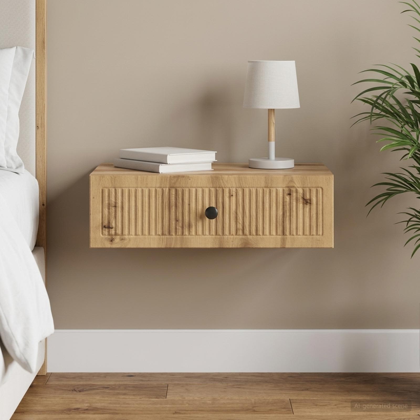 Wandmontage Zijtafel Artisanaal eiken 59 x 34,5 x 17 cm