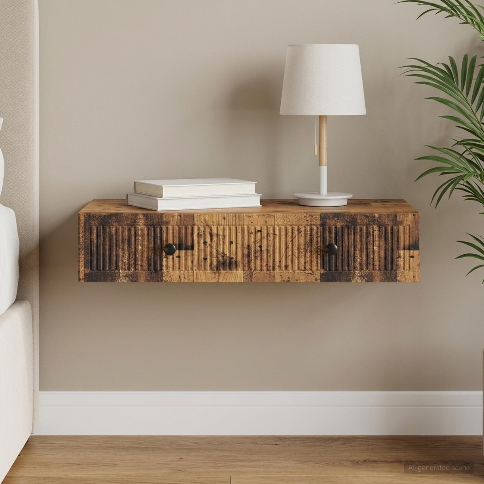 Wandmontage Zijtafel Oud hout 87,5 x 34,5 x 17 cm Bewerkt hout