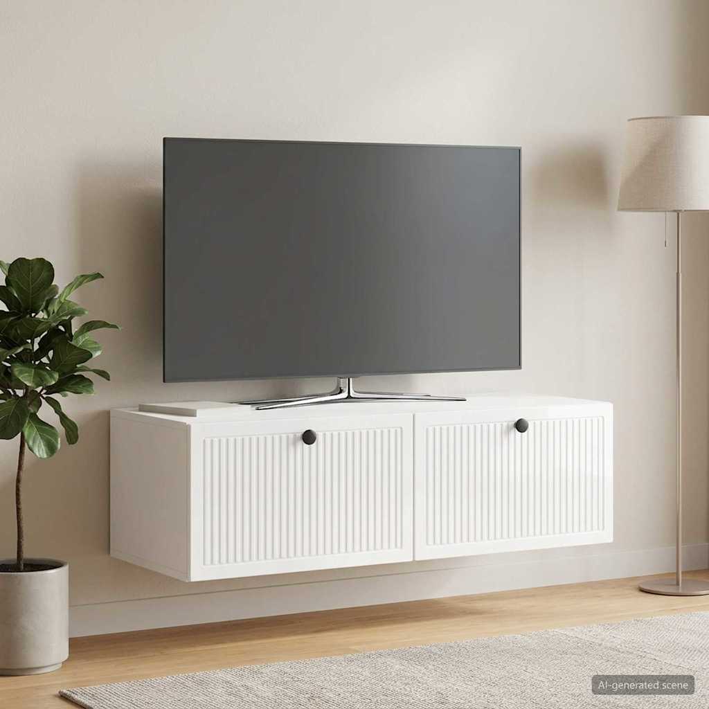 Wandbeugel TV-kast Hoogglans Wit 98 x 41 x 30 cm Bewerkt hout