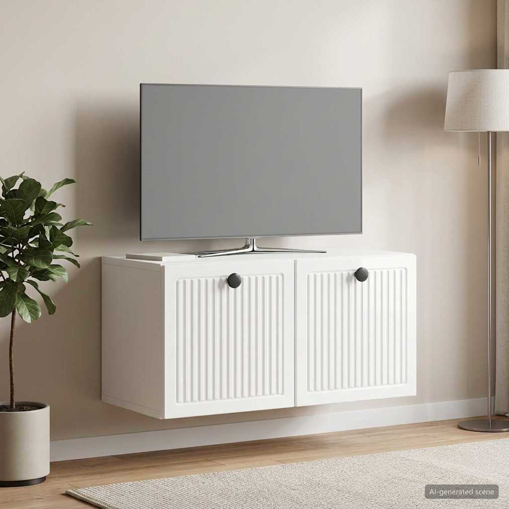 Wandbeugel TV-kast Hoogglans Wit 59,5 x 31 x 30 cm Bewerkt hout