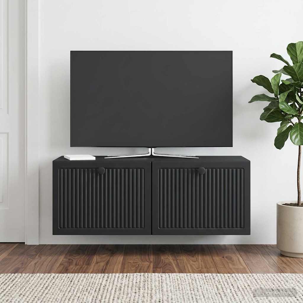 Wandbeugel TV-kast Zwart 78,5 x 31 x 30 cm Bewerkt hout – afbeelding 1