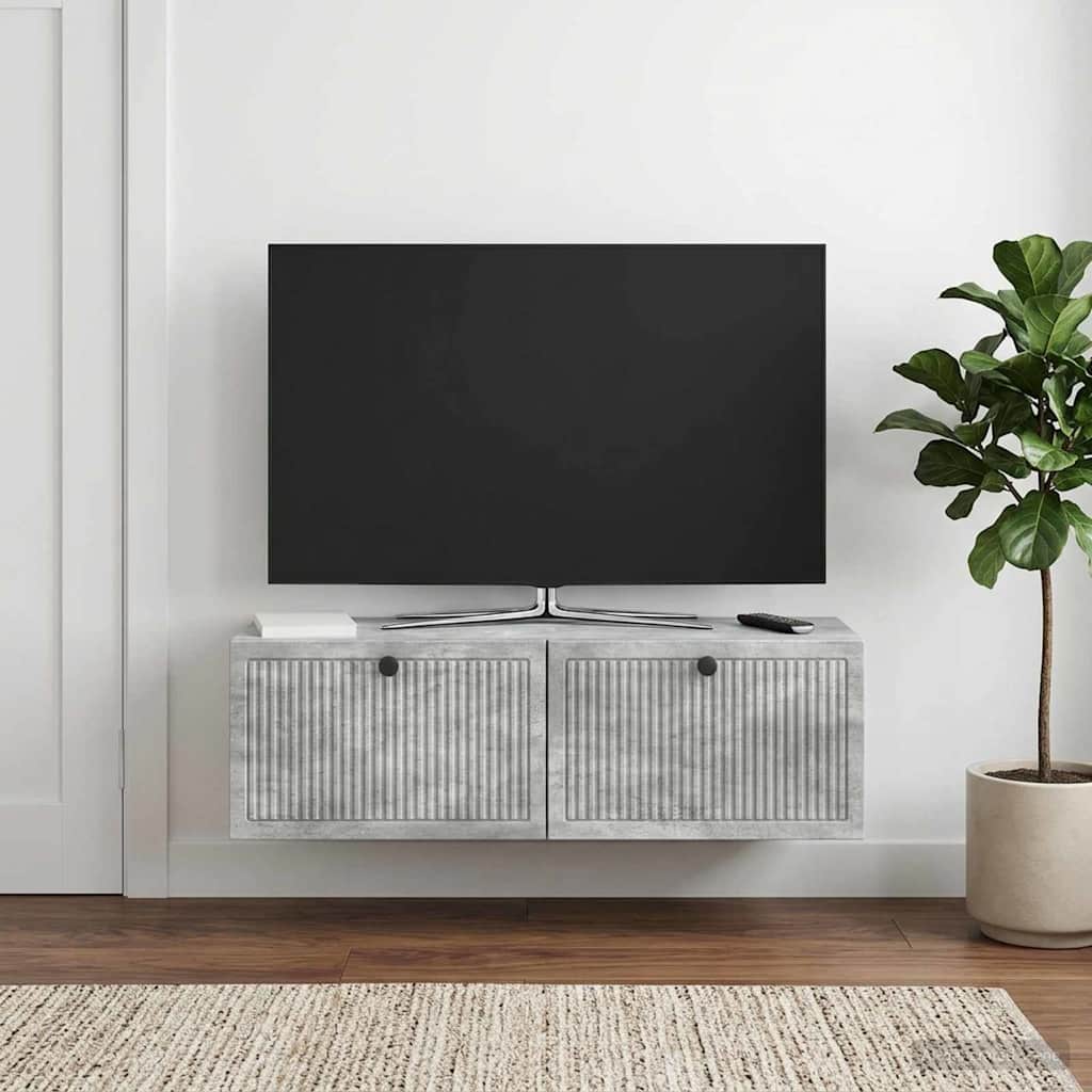 Wandbeugel TV-kast Betongrijs 98 x 31 x 30 cm Bewerkt hout