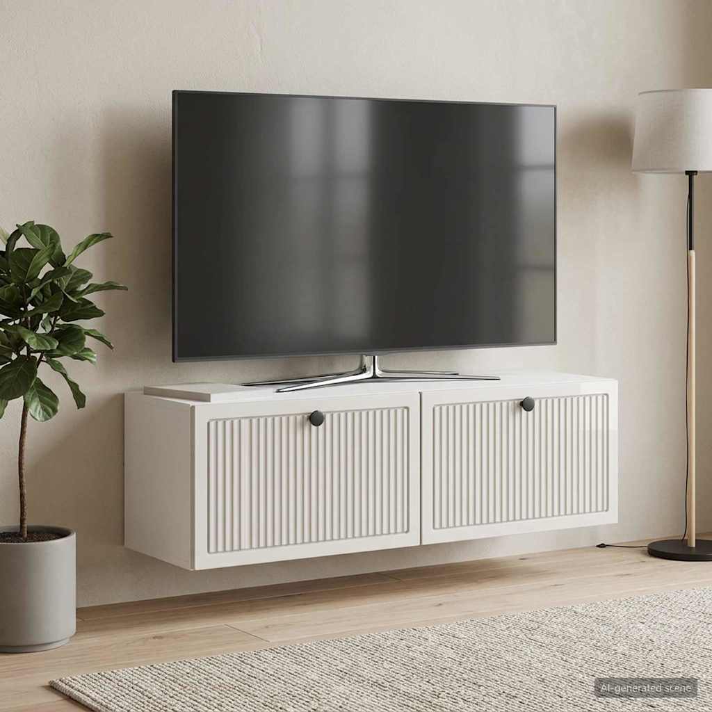 Wandbeugel TV-kast Hoogglans Wit 98 x 31 x 30 cm Bewerkt hout