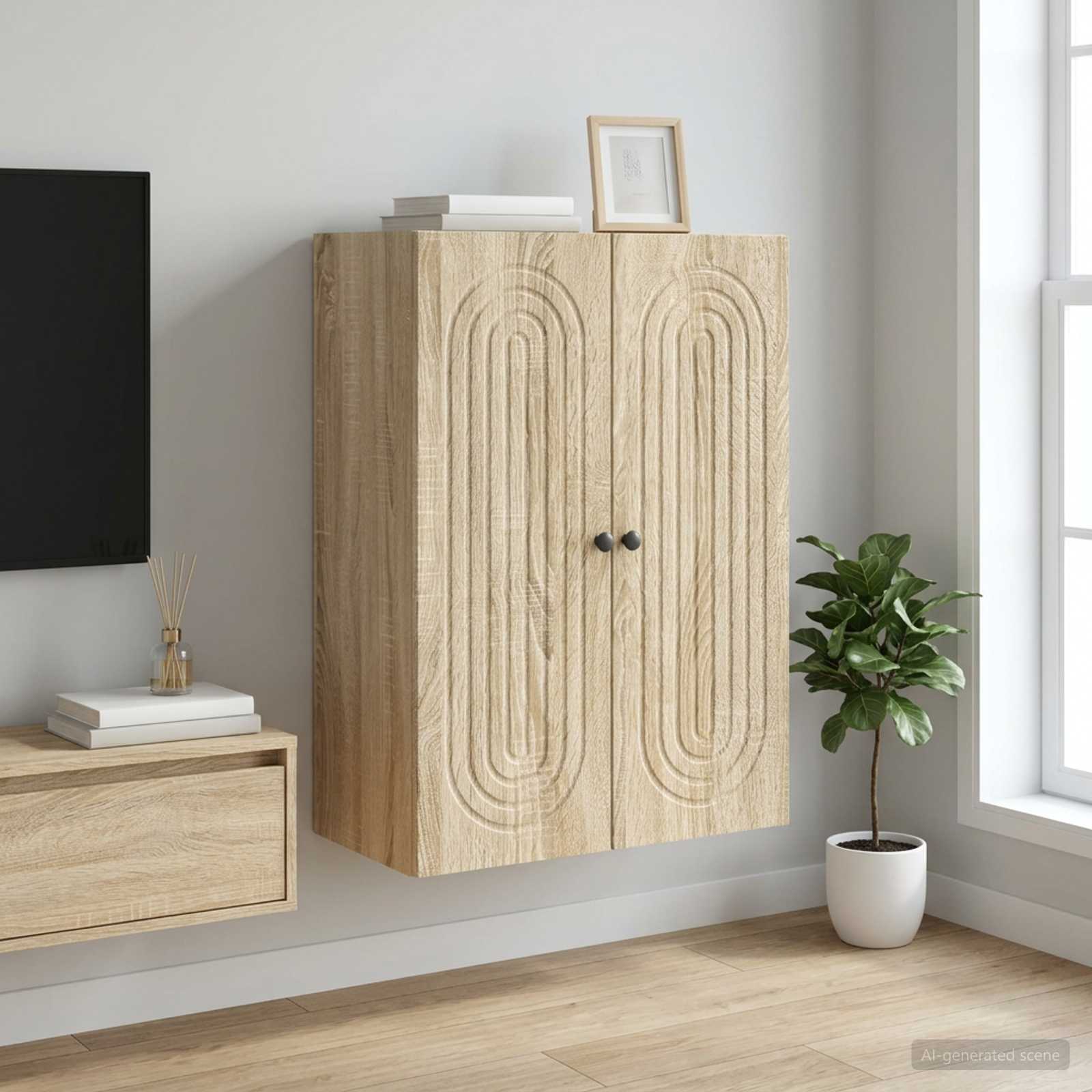Wandkast Sonoma Eiken 66 x 34,5 x 90 cm Bewerkt hout – afbeelding 1