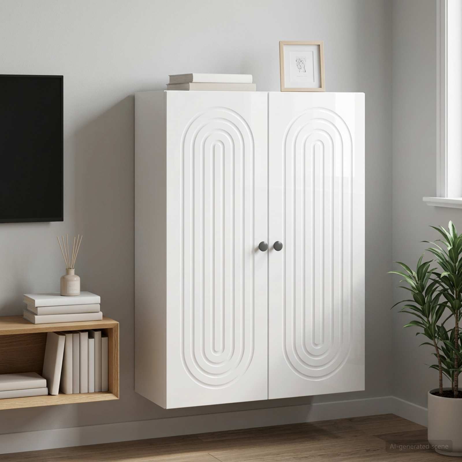Wandkast Hoogglans Wit 66 x 34,5 x 90 cm Bewerkt hout – afbeelding 1