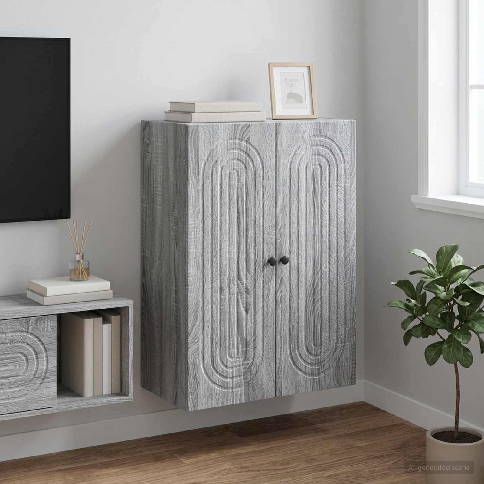 Wandkast Grijs Sonoma 66 x 34,5 x 90 cm Bewerkt hout – afbeelding 1