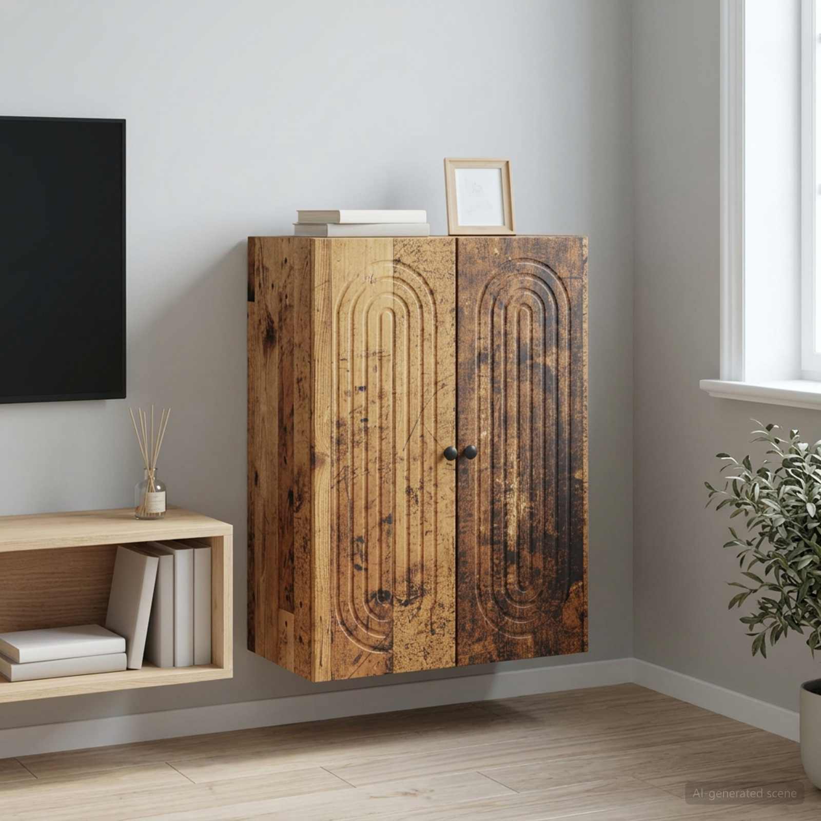 Wandkast Oud hout 66 x 34,5 x 90 cm Bewerkt hout – afbeelding 1
