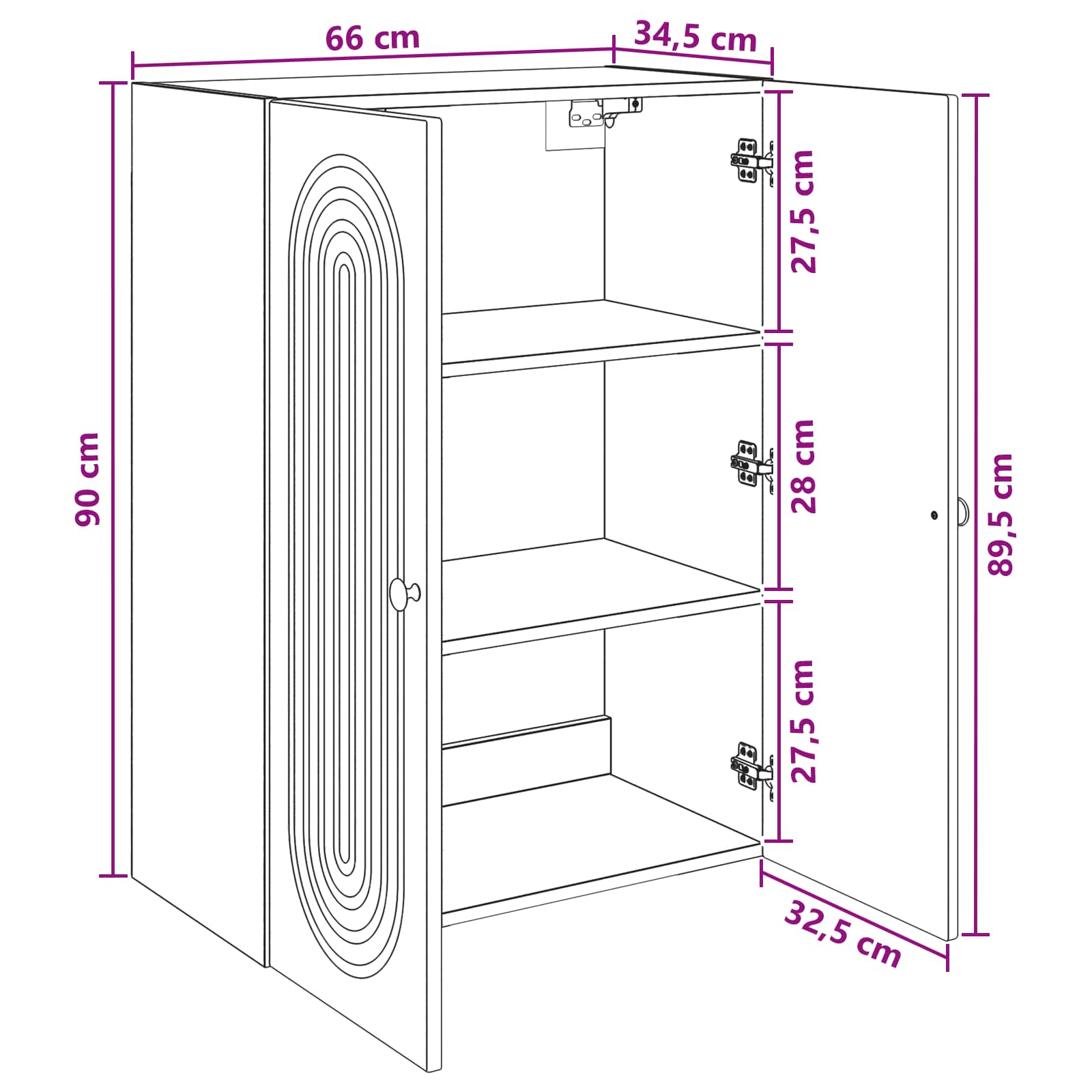 Wandkast Oud hout 66 x 34,5 x 90 cm Bewerkt hout – afbeelding 8