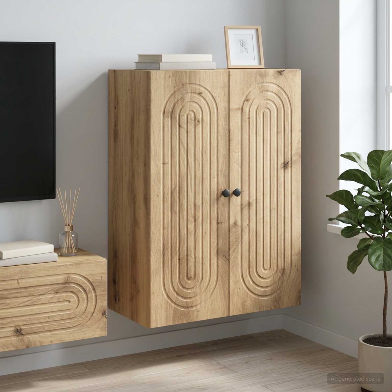 Wandkast 66 x 34,5 x 90 cm Bewerkt hout Artisanaal eiken