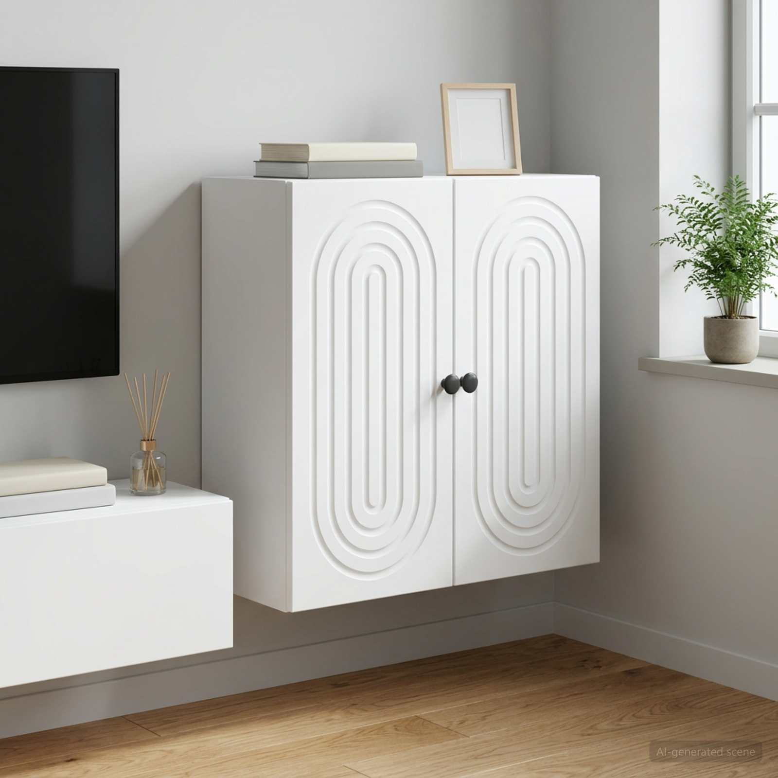 Wandkast Wit 59 x 31 x 60 cm Bewerkt hout – afbeelding 1