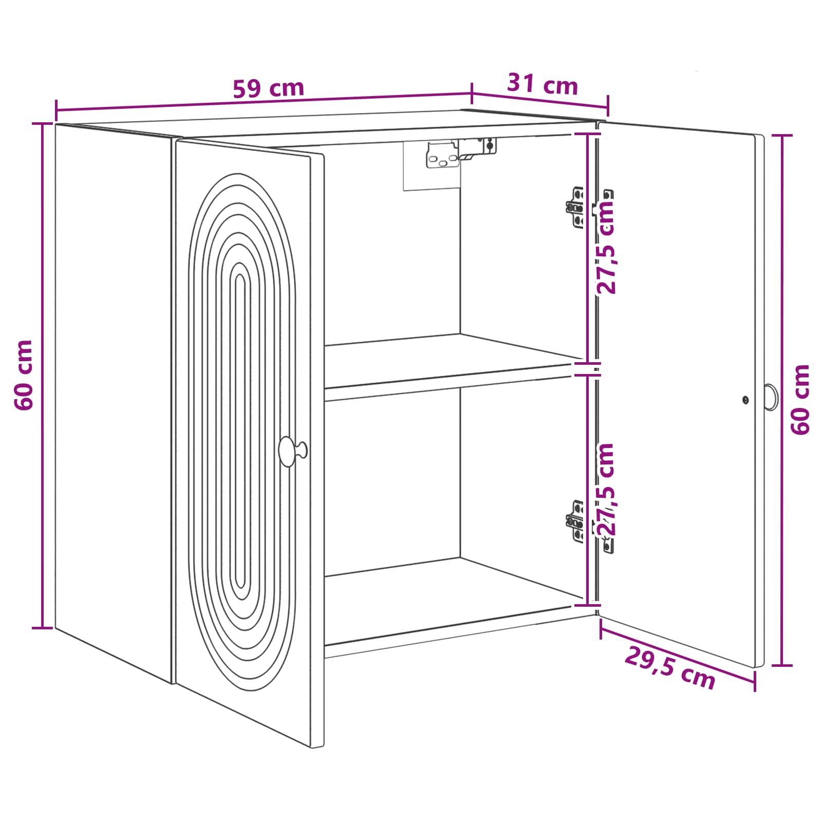 Wandkast Wit 59 x 31 x 60 cm Bewerkt hout – afbeelding 8