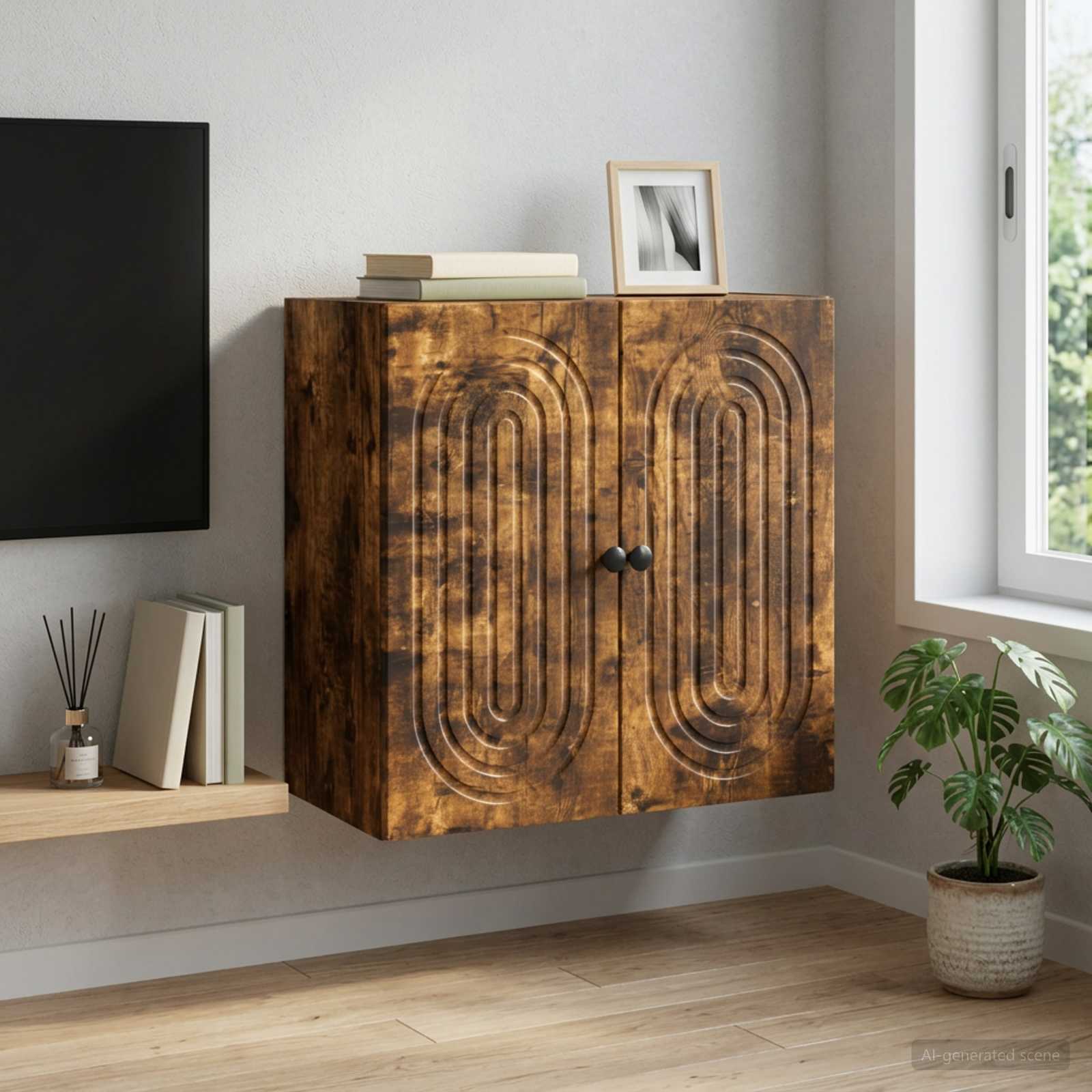 Wandkast Gerookt eiken 59 x 31 x 60 cm Bewerkt hout