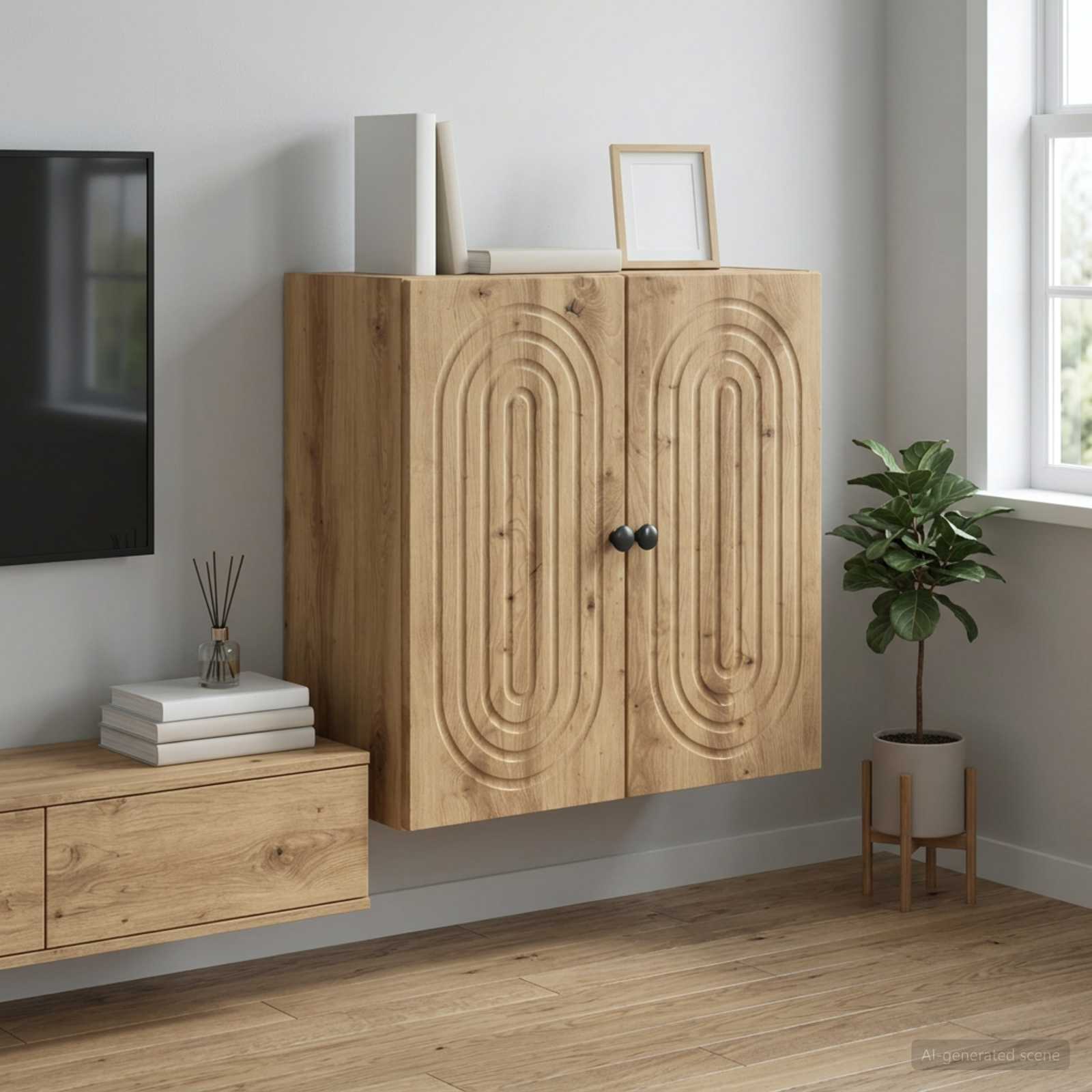 Wandkast 59 x 31 x 60 cm Bewerkt hout Artisanaal eiken