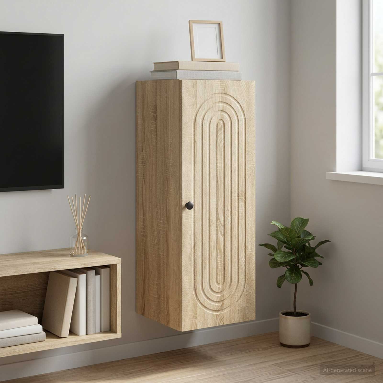 Wandkast Sonoma Eiken 33 x 34,5 x 90 cm Bewerkt hout – afbeelding 1