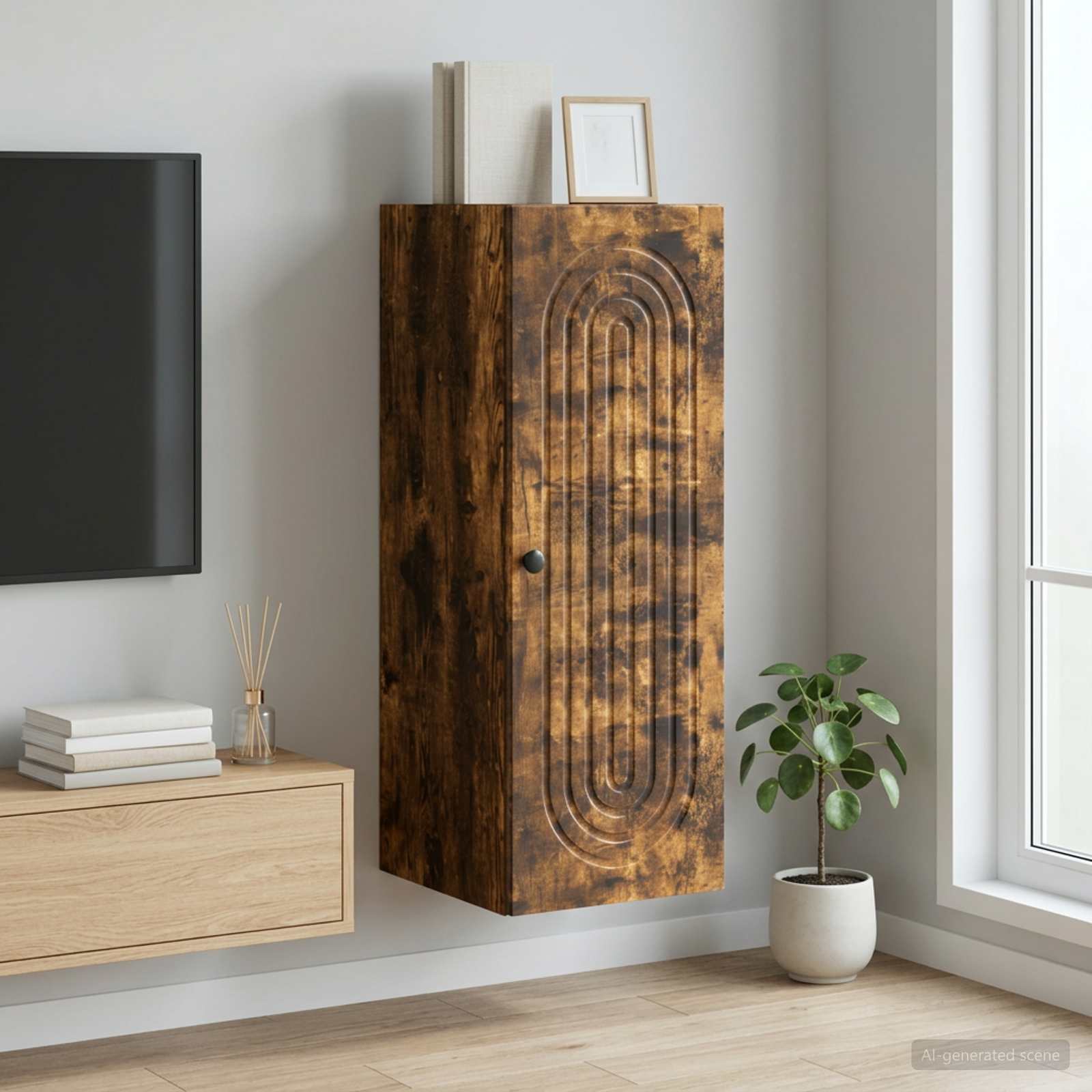 Wandkast Gerookt eiken 33 x 34,5 x 90 cm Bewerkt hout