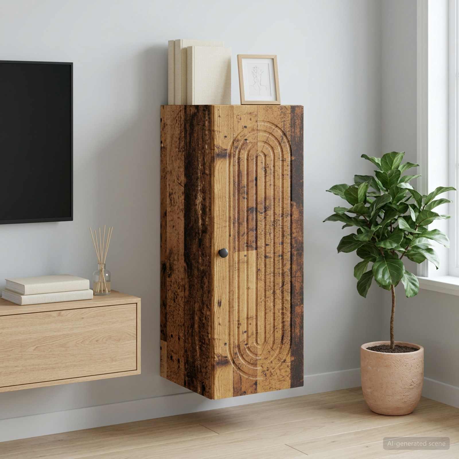 Wandkast Oud hout 33 x 34,5 x 90 cm Bewerkt hout