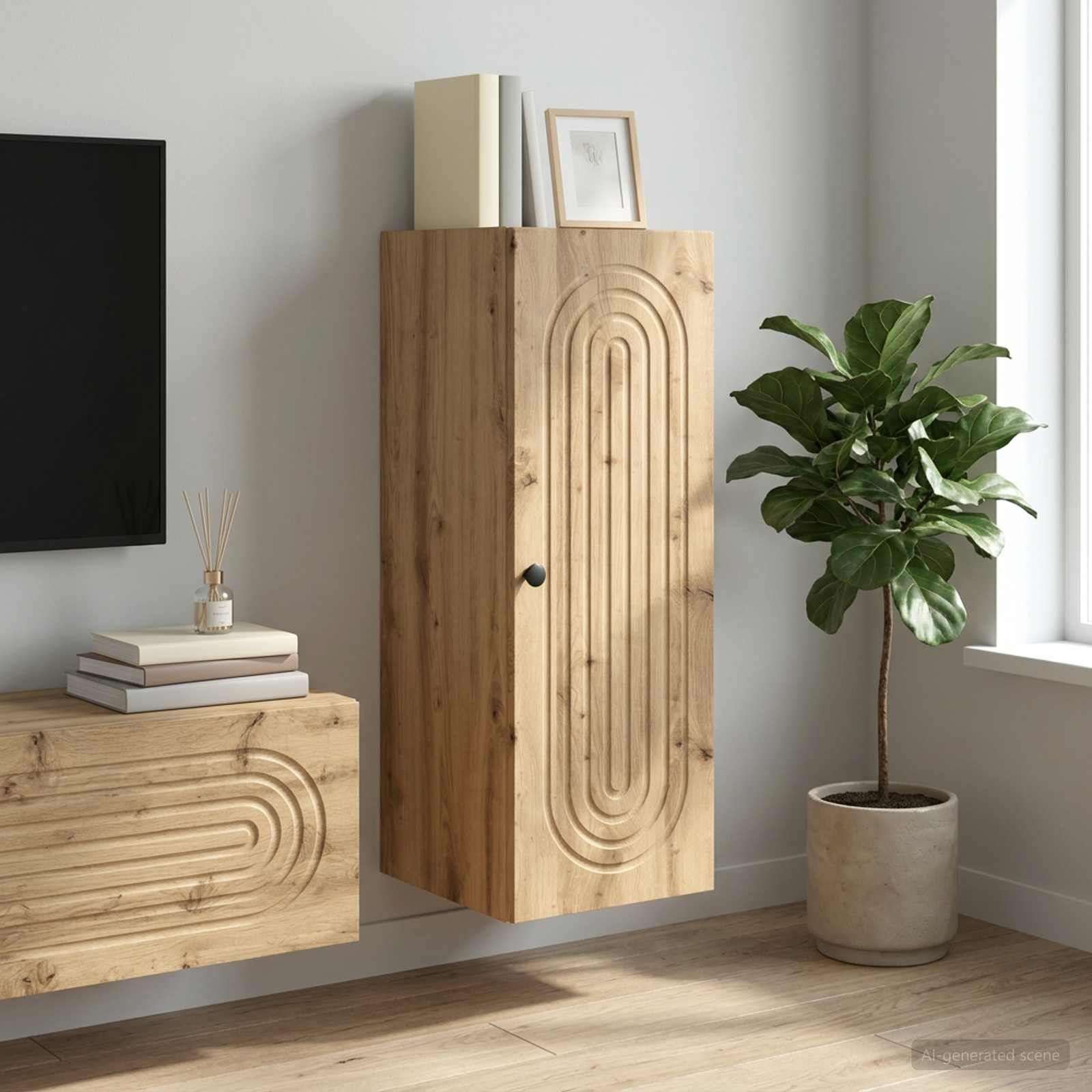 Wandkast 33 x 34,5 x 90 cm Bewerkt hout Artisanaal eiken