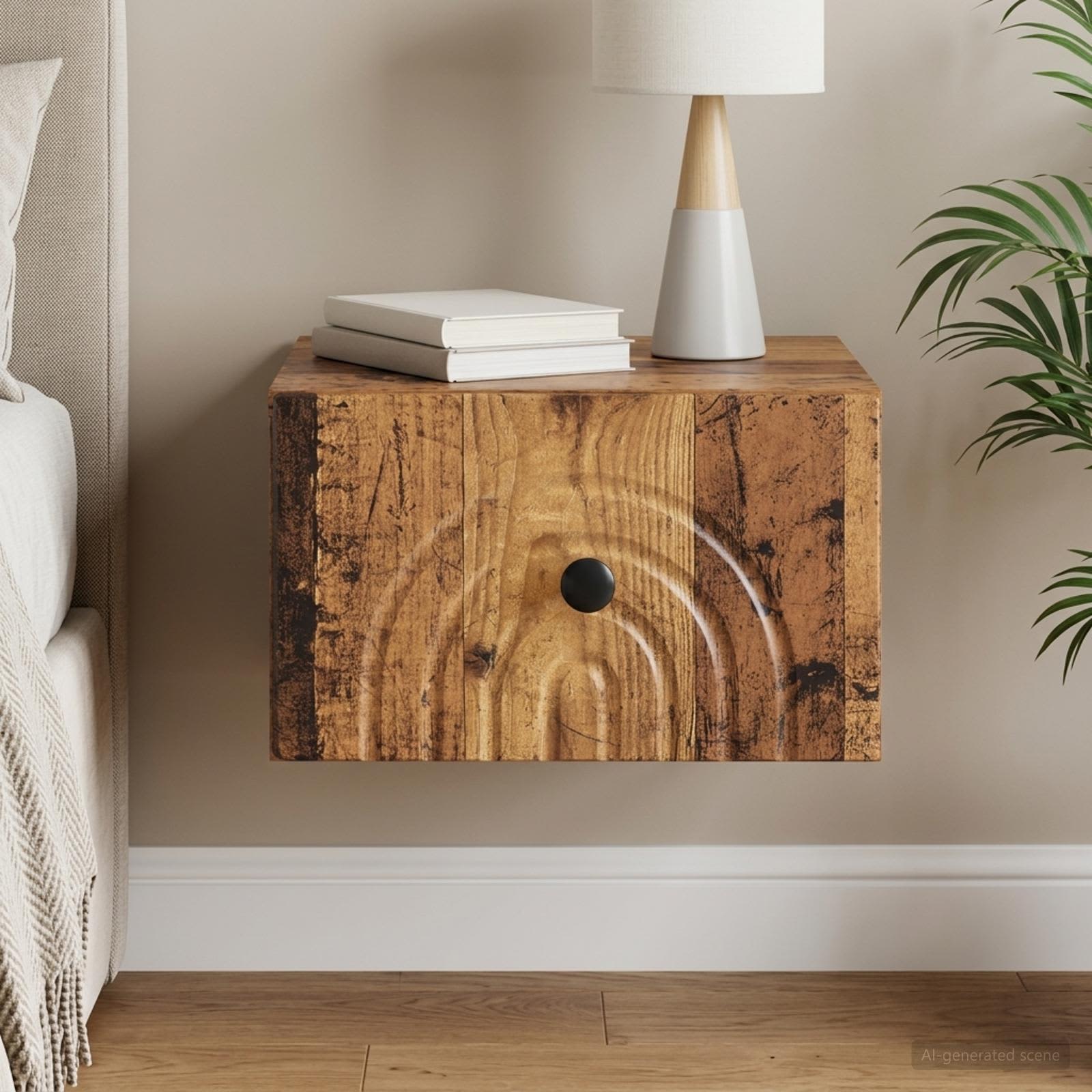 Wandbeugel Bedkast Oud hout 33 x 34,5 x 20 cm Bewerkt hout