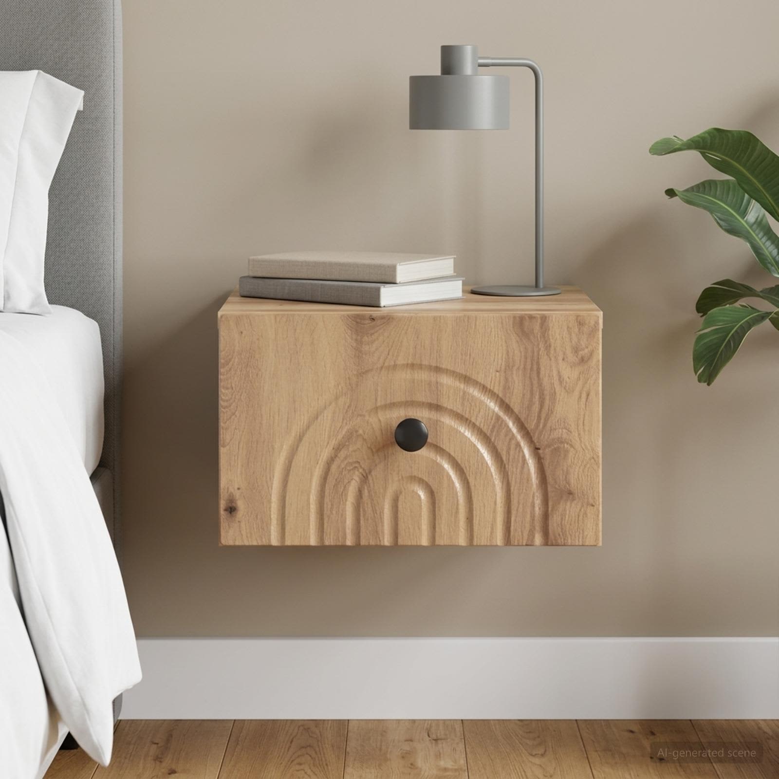 Wandbeugel Bedkast met lade Artisanaal eiken 33 x 34,5 x 20 cm