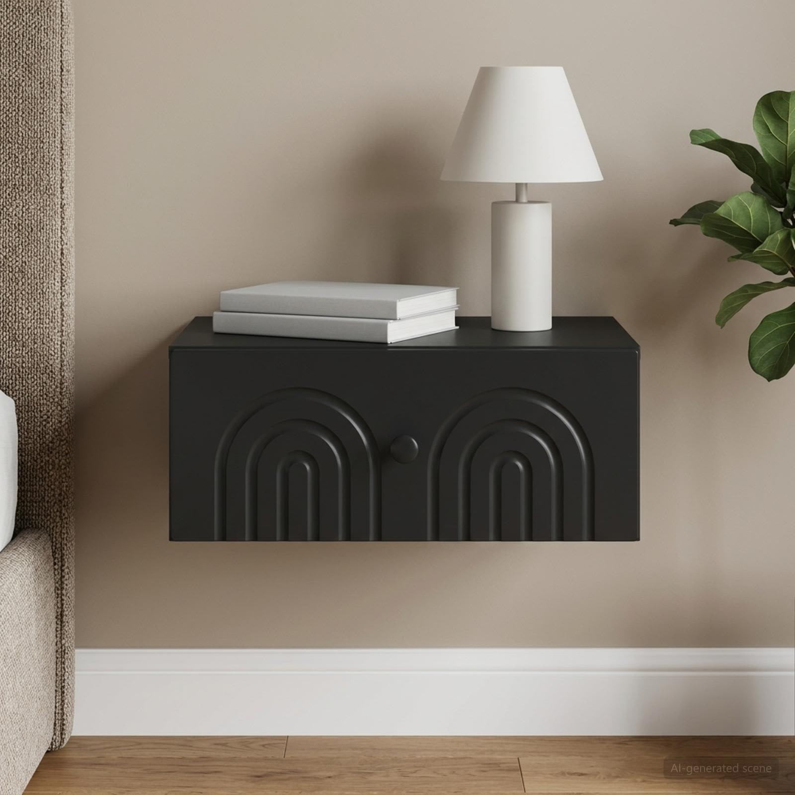 Wandbeugel Bedkast Zwart 49 x 34,5 x 20 cm Bewerkt hout