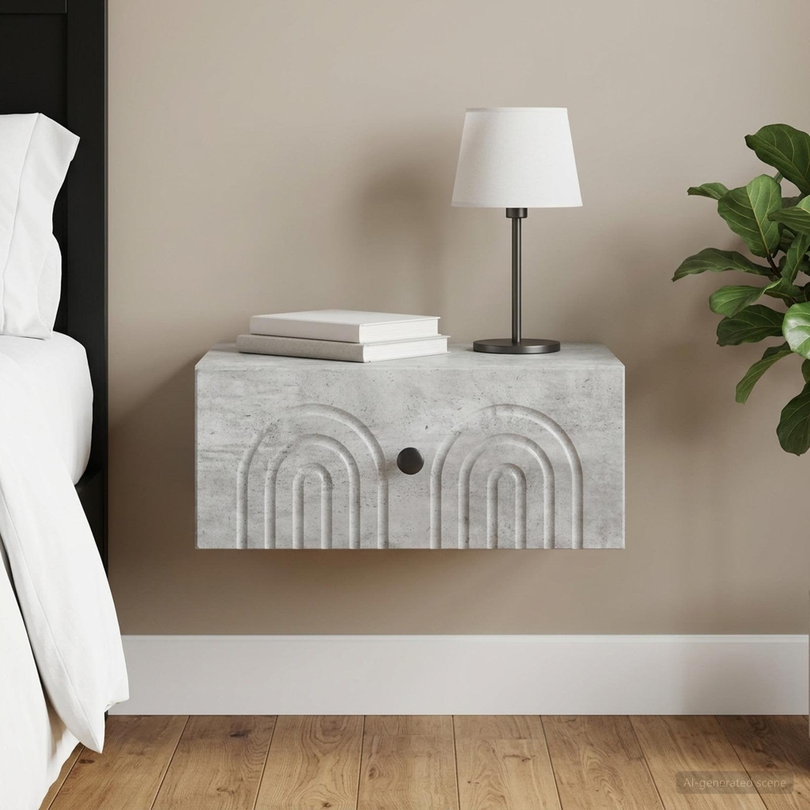 Wandbeugel Bedkast Betongrijs 49 x 34,5 x 20 cm Bewerkt hout