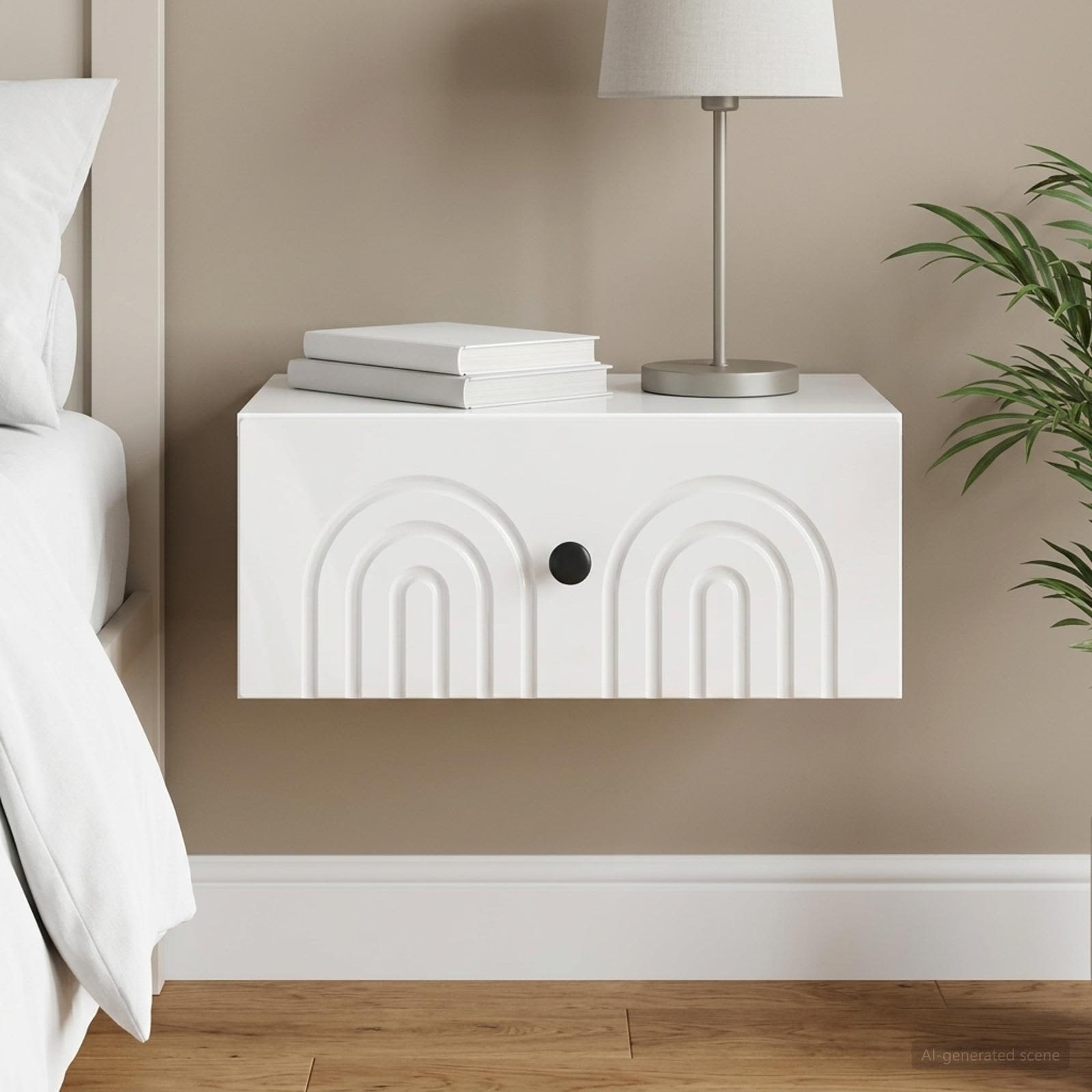 Wandbeugel Bedkast Hoogglans Wit 49 x 34,5 x 20 cm Bewerkt hout