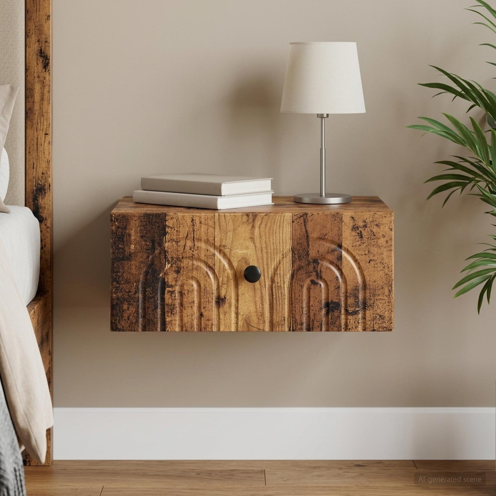 Wandbeugel Bedkast Oud hout 49 x 34,5 x 20 cm Bewerkt hout