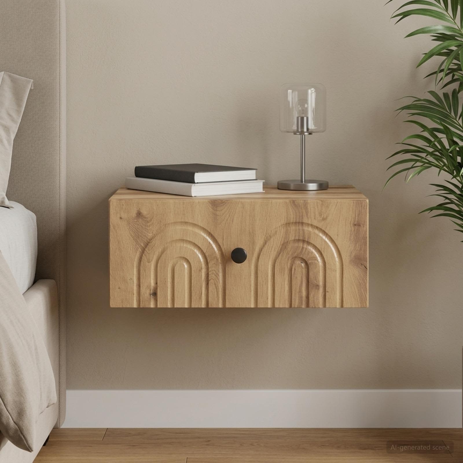 Wandbeugel Bedkast met lade Artisanaal eiken 49 x 34,5 x 20 cm