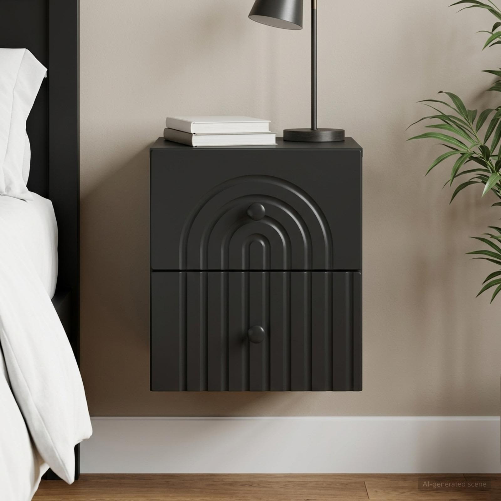 Wandbeugel Bedkast Zwart 33 x 34,5 x 40 cm Bewerkt hout