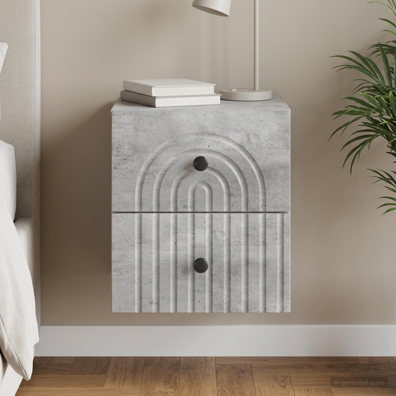 Wandbeugel Bedkast Betongrijs 33 x 34,5 x 40 cm Bewerkt hout