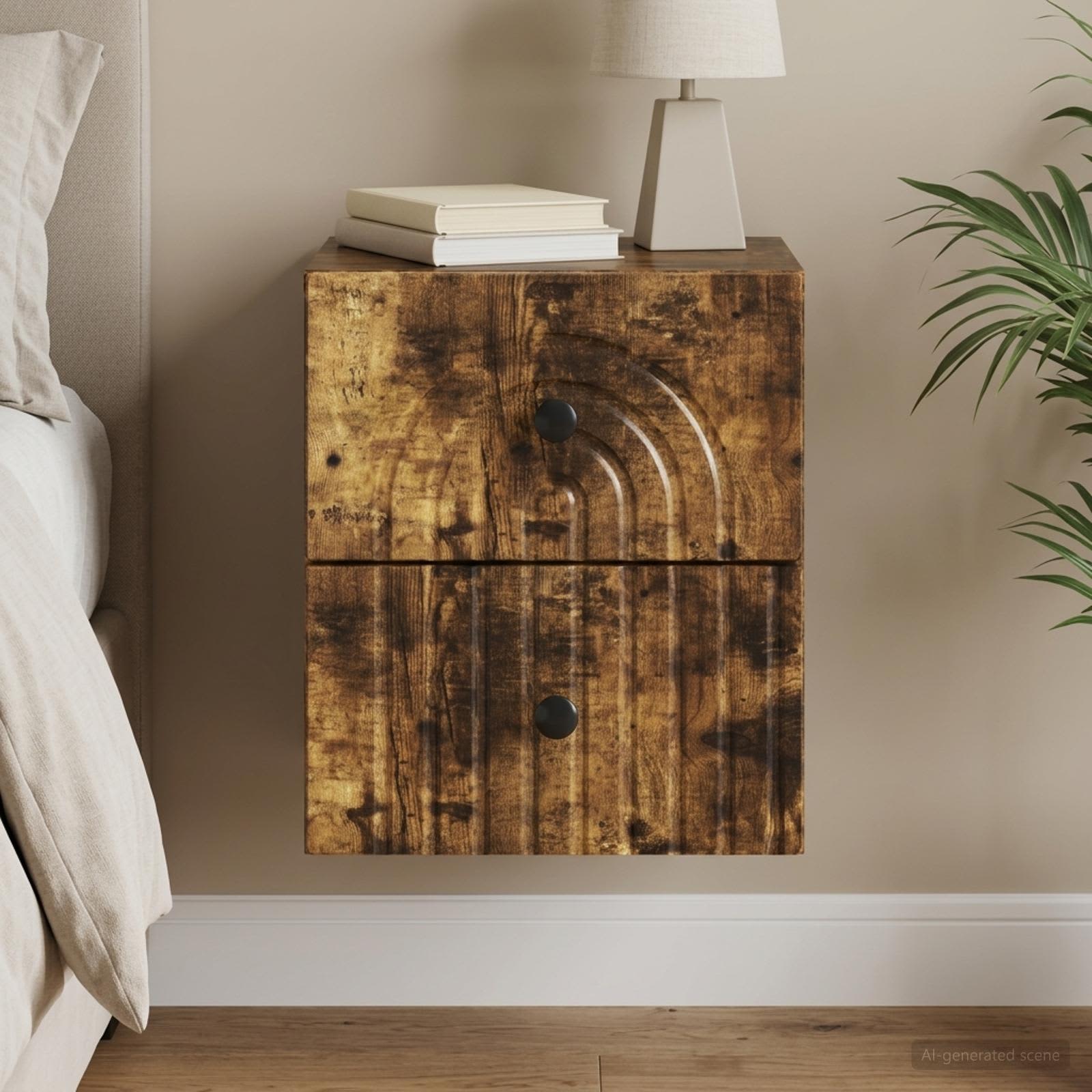Wandbeugel Bedkast Gerookt eiken 33 x 34,5 x 40 cm Bewerkt hout